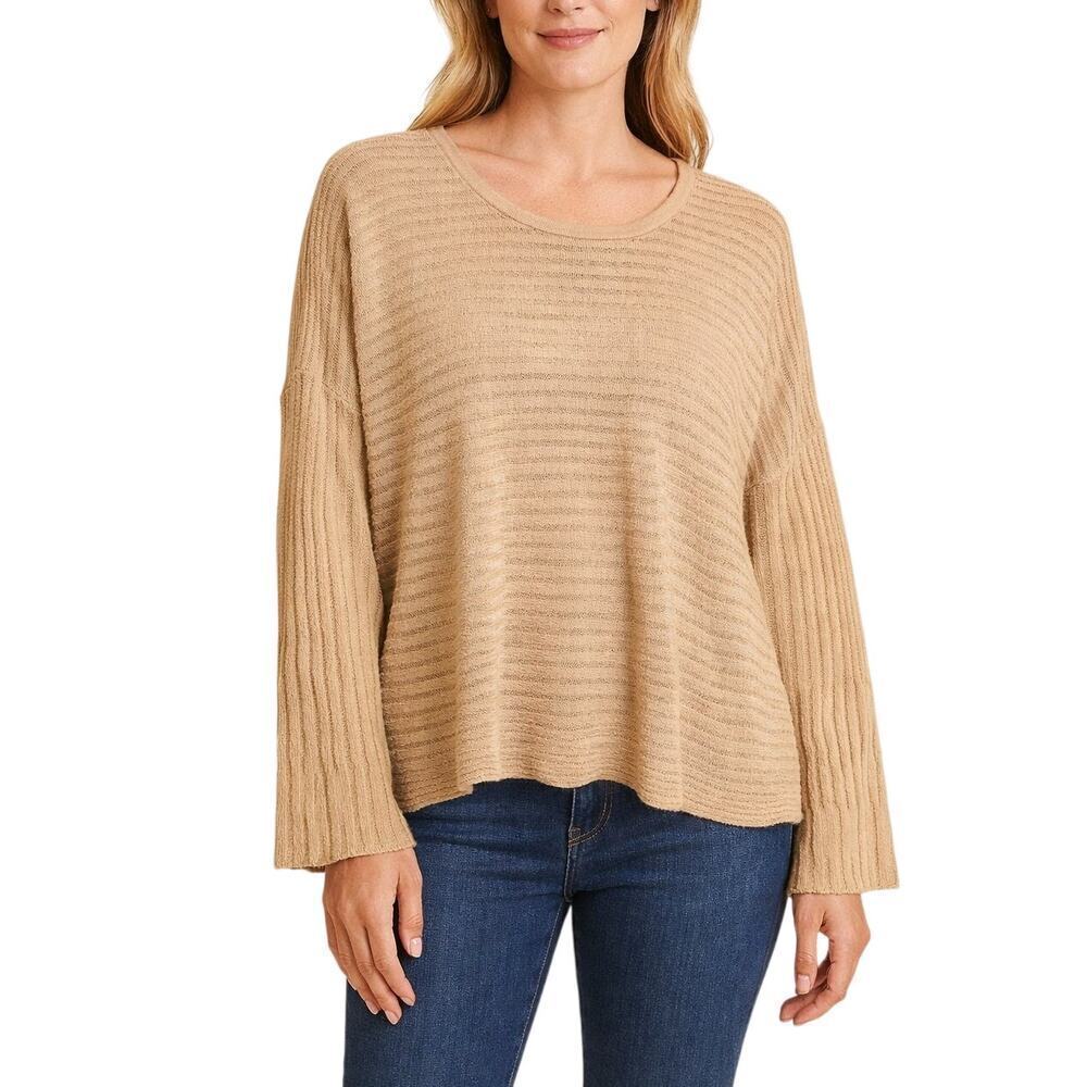 Planet By Lauren G Ribbed Knitted Sweater Crewneck Pima Cotton Brown One Size